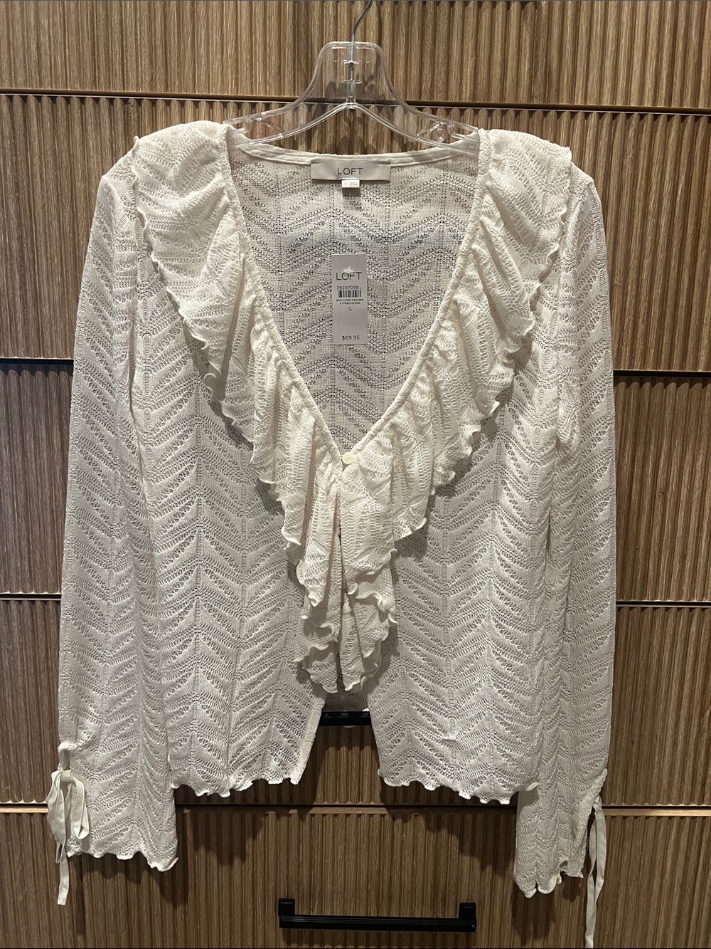 LOFT Cream Ruffle Tie-Front Knit Blouse